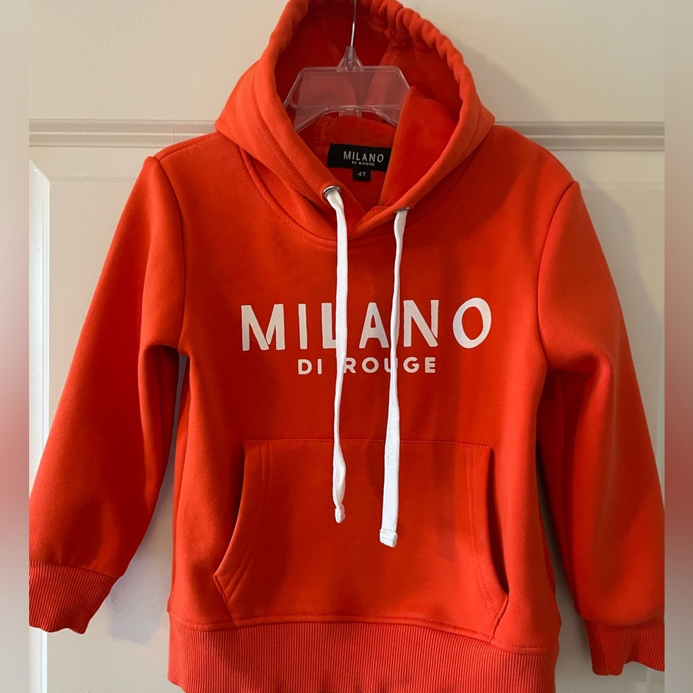 Milano Di Rouge Red Sweatshirt with White Logo and Hood